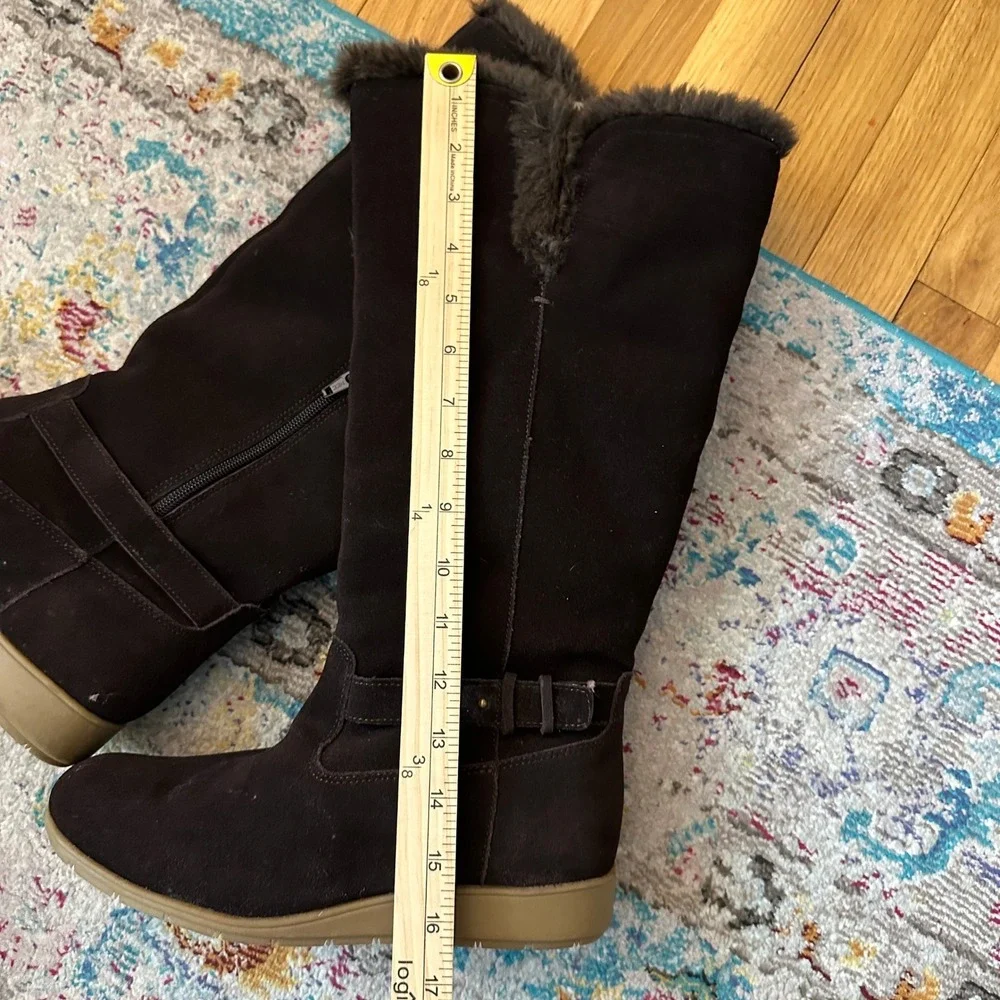 Lands' End Tall Winter Boots Womens‎ 9D Brown Suede Faux Fur Excellent